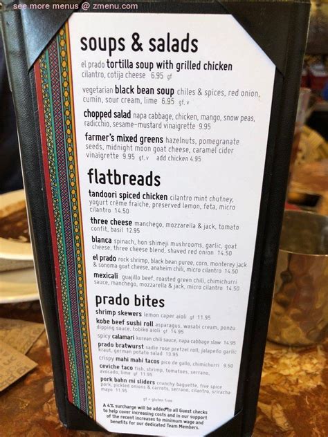 the prado restaurant menu